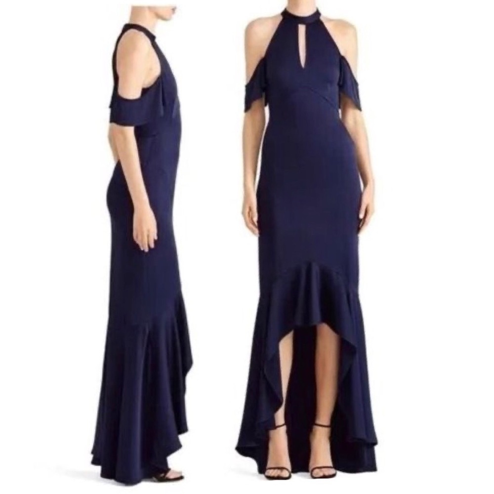 Shoshanna Midnight Montrose Gown Formal Dress Size 6 Blue Cold Shoulder Cut Out